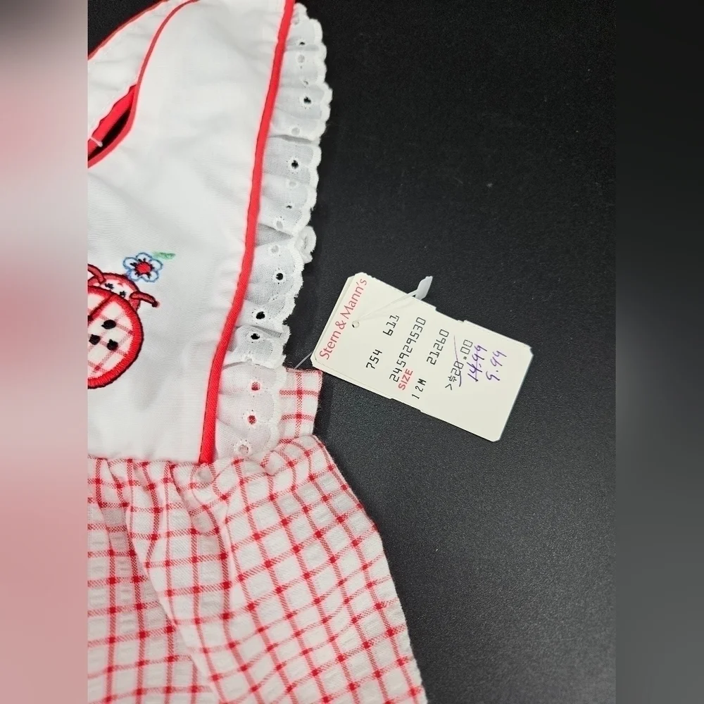 🐞 NWT 80s Carter's 12 Month Overalls Outfit Vintage LITTLE LADYBUG Red Plaid